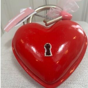 Red Heart Shaped Padlock w Key Chain and Bow